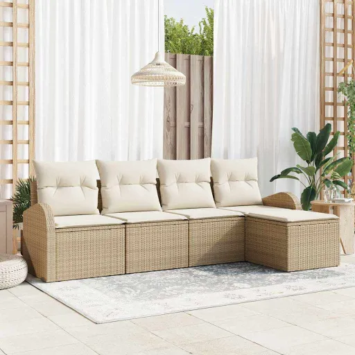 Conjunto de Sofá de Jardim Bege Vime PE