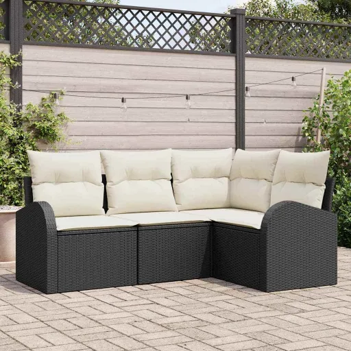 Conjunto de Sofá de Jardim   Preto Vime PE (4 pcs)