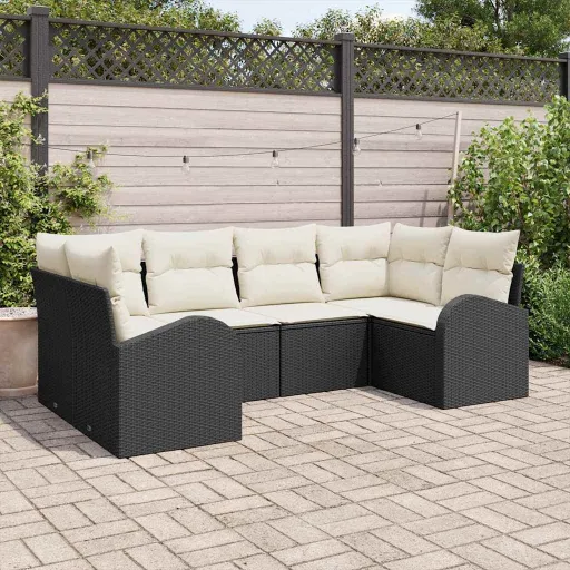 Conjunto de Sofá de Jardim   Preto Rattan de Polipropileno (6 pcs)