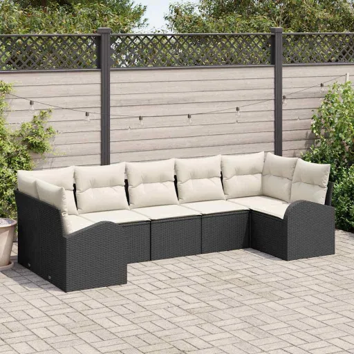 Conjunto de Sofá de Jardim   Preto Rattan de Polipropileno (7 pcs)