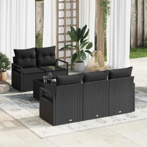 Conjunto de Sofás   Preto Vime PE (6 pcs)