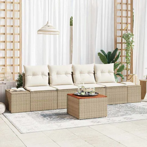 Conjunto de Sofá de Jardim   Bege Rattan Sintético (5 pcs)