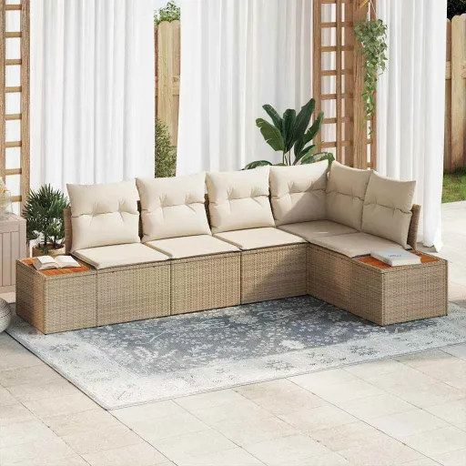 Conjunto de Sofá de Jardim   Bege Rattan Sintético (5 pcs)