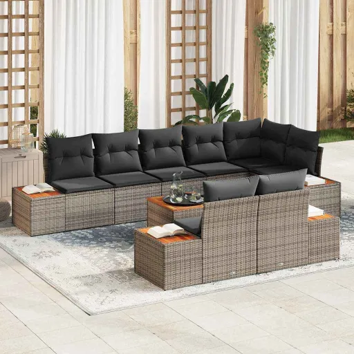 Conjunto de Sofá de Jardim   Cinzeto Rattan Sintético (9 pcs)