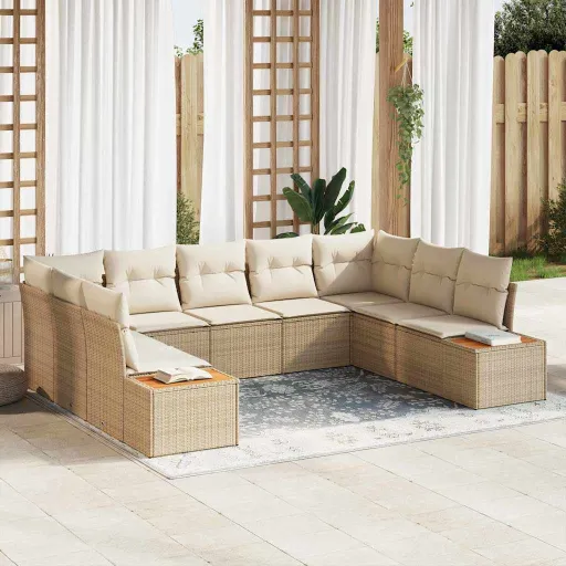 Conjunto de Sofá de Jardim   Bege Rattan Sintético (9 pcs)