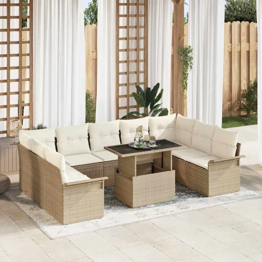 Conjunto de Sofá de Jardim   Bege Rattan Sintético (10 pcs)