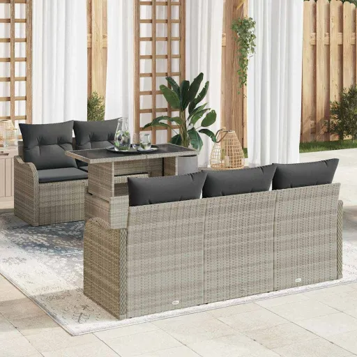 Conjunto de Sofá de Jardim   Cinzento-Claro Vime PE (6 pcs)