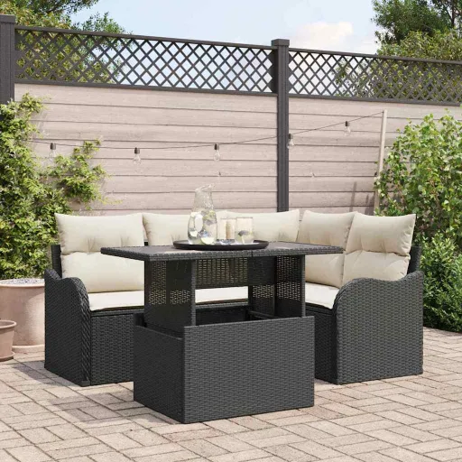 Conjunto de Jantar para Exterior   Preto Rattan Sintético (5 pcs)