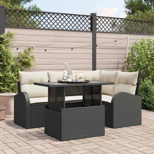 Conjunto de Sofá de Jardim   Preto Rattan Sintético (5 pcs)