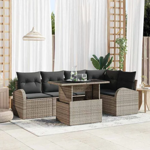 Conjunto de Sofá de Jardim   Cinzeto Vime PE (6 pcs)