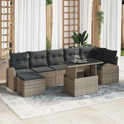 Conjunto de Sofá de Jardim com Almofada   Cinzeto (8 pcs)