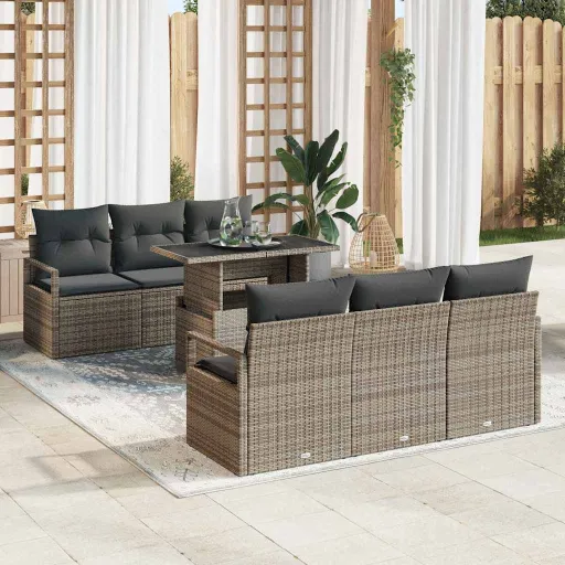 Conjunto de Sofá de Jardim   Cinzeto Vime PE (7 pcs)