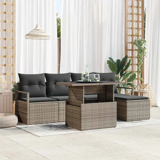 Conjunto de Sofá de Jardim com Almofada   Cinzeto (6 pcs)