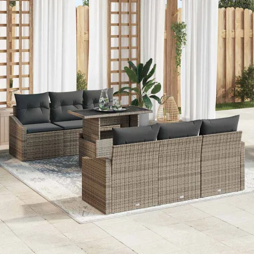 Conjunto de Sofá de Jardim   Cinzeto Vime PE (7 pcs)