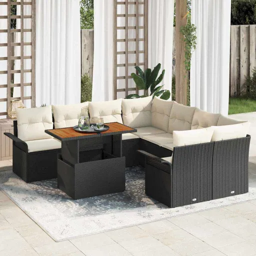 Conjunto de Sofá de Jardim com Almofada Preto e Creme