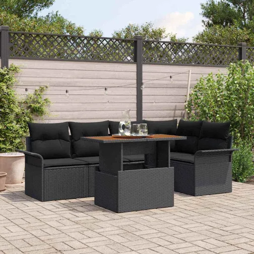 Conjunto de Sofá de Jardim com Almofada   Preto (6 pcs)