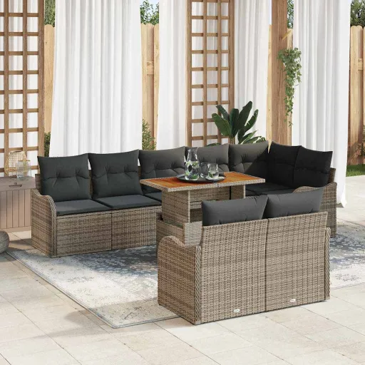 Conjunto de Sofá de Jardim com Almofada Manual   Cinzeto (9 pcs)