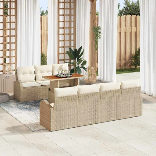 Conjunto de Sofá de Jardim com Almofada   Bege e Creme (8 pcs)