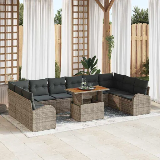 Conjunto de Sofá de Jardim com Almofada   Cinzeto (11 pcs)
