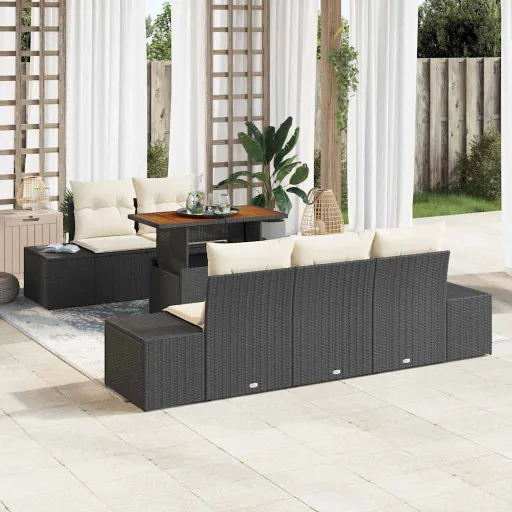Conjunto de Jantar para Jardim com Almofada   Preto e Creme (6 pcs)
