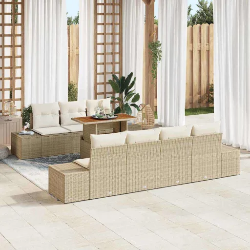 Conjunto de Jantar para Jardim com Almofada   Bege e Creme (8 pcs)