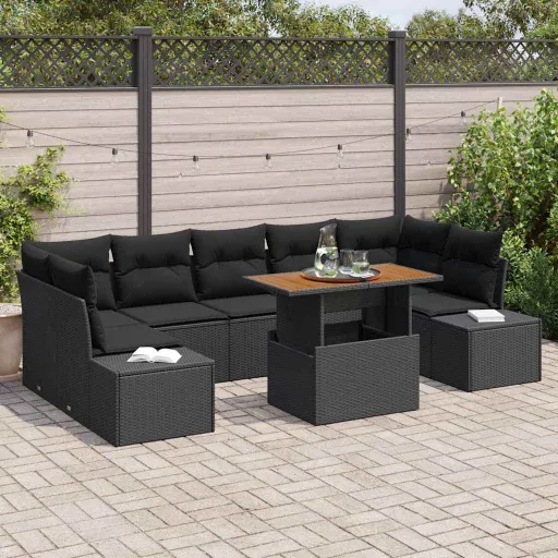 Conjunto de Sofá de Jardim 8 Unid. Preto e Marrom