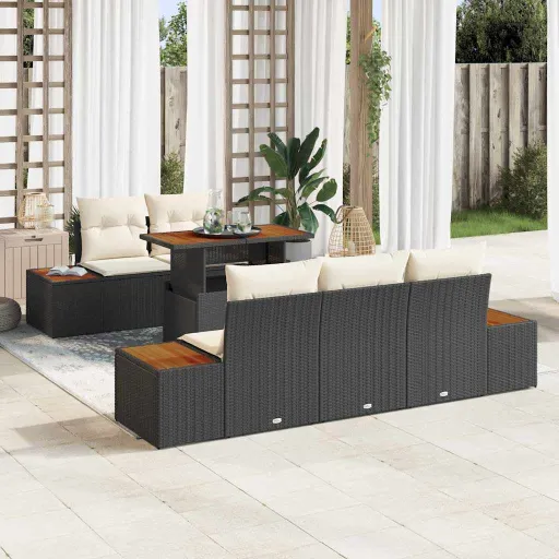 Conjunto de Jantar para Jardim com Almofada   Preto e Bege (6 pcs)
