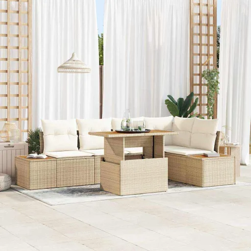 Conjunto de Jantar para Jardim com Almofada   Bege (6 pcs)
