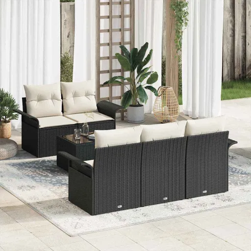 Conjunto de Sofá de Jardim   Preto e Creme 55 x 55 x 37 cm (6 pcs)