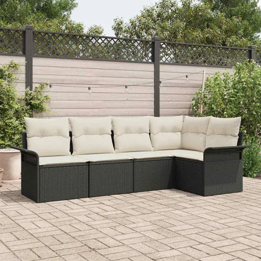 Conjunto de Sofá de Jardim   Preto Vime PE (5 pcs)