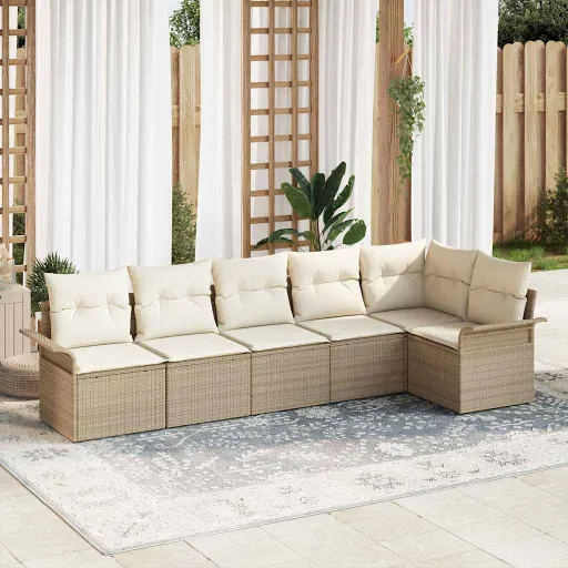 Conjunto de Sofá de Jardim   Bege Rattan Sintético (6 pcs)
