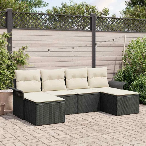 Conjunto de Sofá de Jardim   Preto Vime PE (6 pcs)