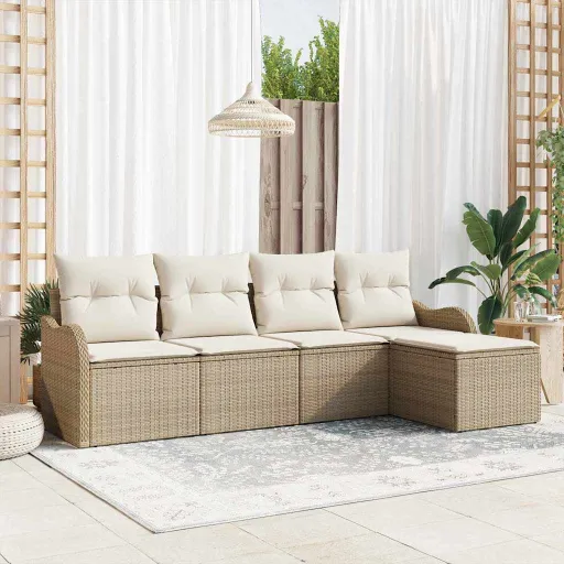 Conjunto de Sofá de Jardim   Bege Rattan Sintético (5 pcs)