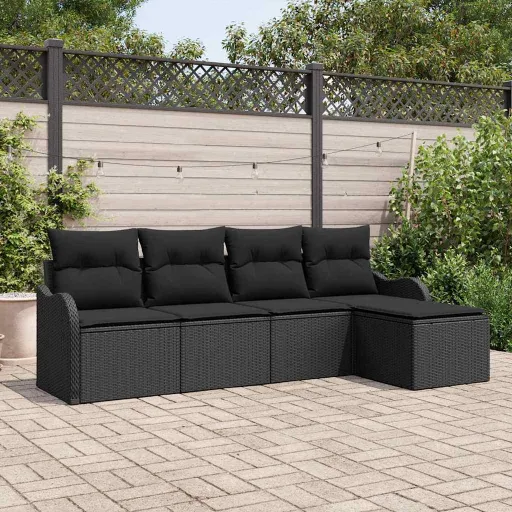 Conjunto de Sofá de Jardim   Preto Vime PE (5 pcs)