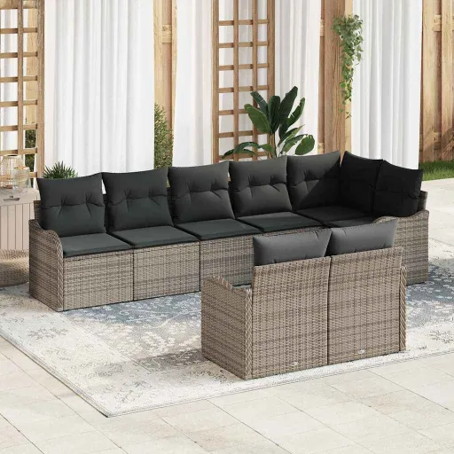 Conjunto de Sofá de Jardim   Cinzeto Rattan Sintético (8 pcs)