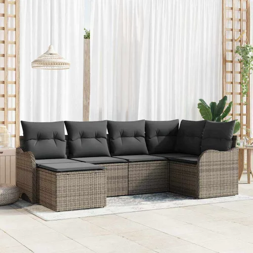 Conjunto de Sofá de Jardim   Cinzeto Rattan Sintético (6 pcs)