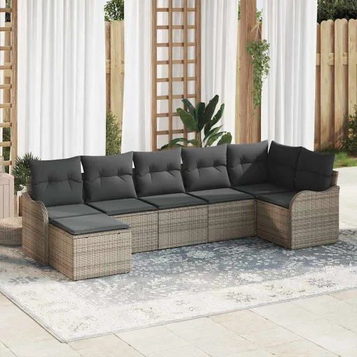 Conjunto de Sofá de Jardim   Cinzeto Vime PE (7 pcs)