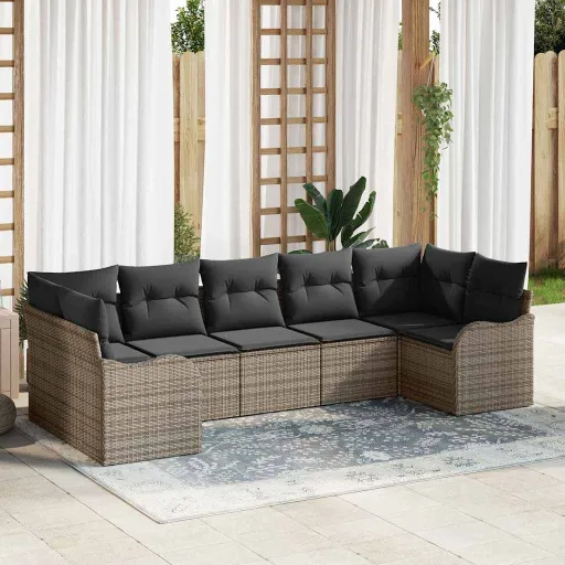 Conjunto de Sofá de Jardim   Cinzeto Rattan Sintético (7 pcs)