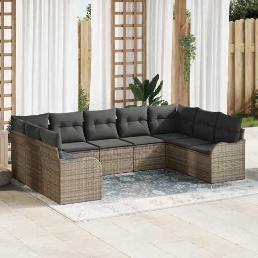 Conjunto de Sofá de Jardim   Cinzeto Vime PE (9 pcs)