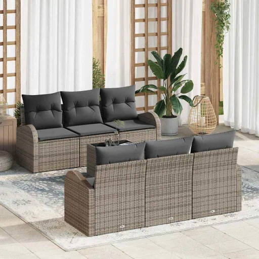 Conjunto de Sofá de Jardim   Cinzeto Vime PE (7 pcs)