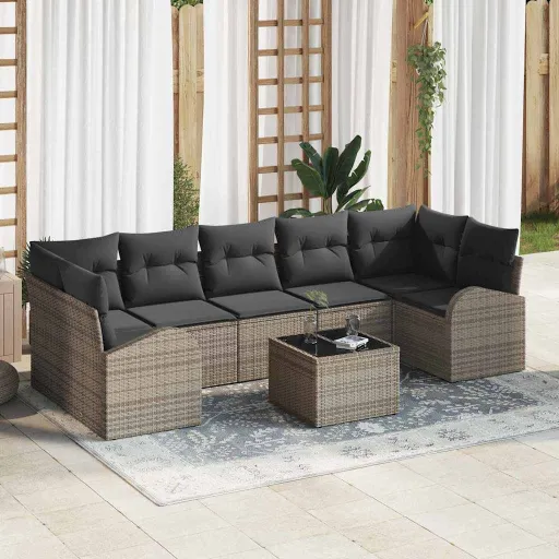 Conjunto de Sofá de Jardim   Cinzeto Vime PE (8 pcs)