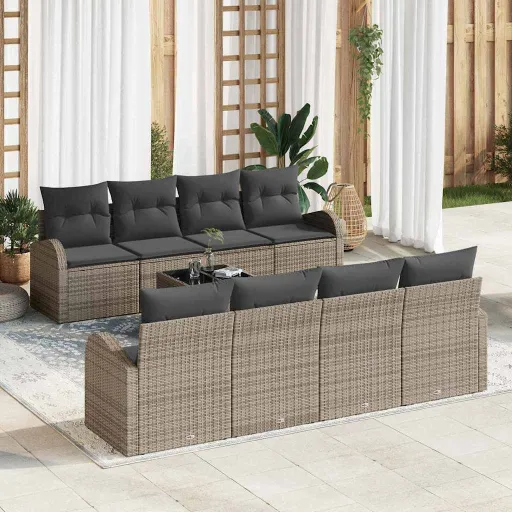 Conjunto de Sofá de Jardim   Cinzeto Vime PE (9 pcs)