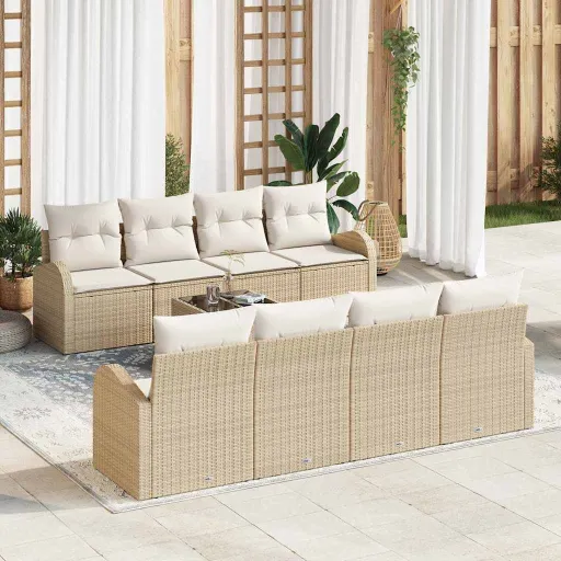 Conjunto de Sofá de Jardim com Almofada   Bege e Creme (9 pcs)