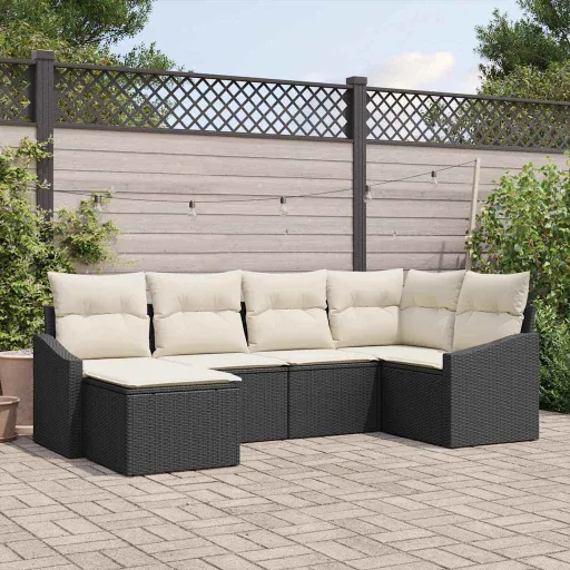 Conjunto de Jantar para Jardim com Almofada   Preto e Creme (6 pcs)
