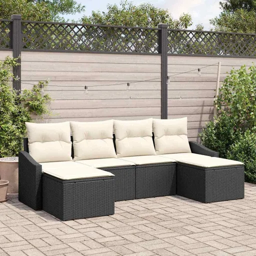 Conjunto de Jantar para Jardim com Almofada   Preto e Creme (6 pcs)