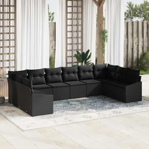 Conjunto de Sofá de Jardim   Preto Vime PE (10 pcs)
