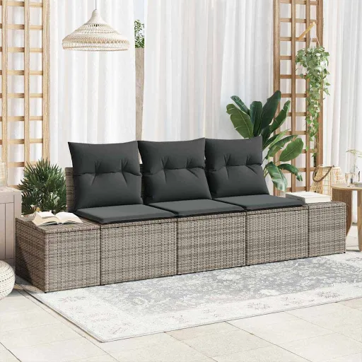 Conjunto de Sofá de Jardim   Cinzeto Vime PE (3 pcs)