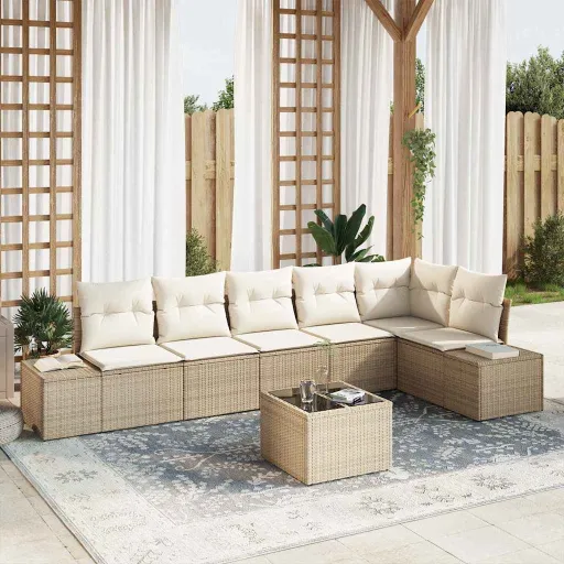 Conjunto de Sofá de Jardim Bege e Creme Vime PE