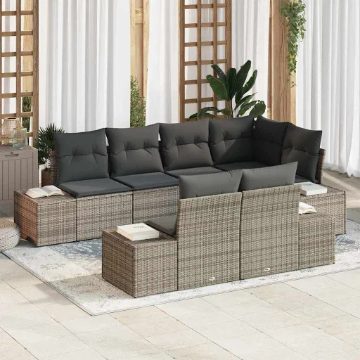 Conjunto de Sofá de Jardim   Cinzeto Vime PE (7 pcs)