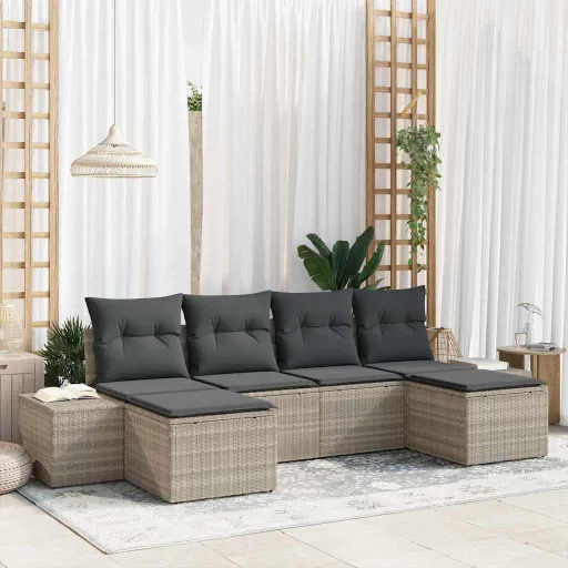 Conjunto de Sofá de Jardim   Cinzento-Claro Vime PE (4 pcs)